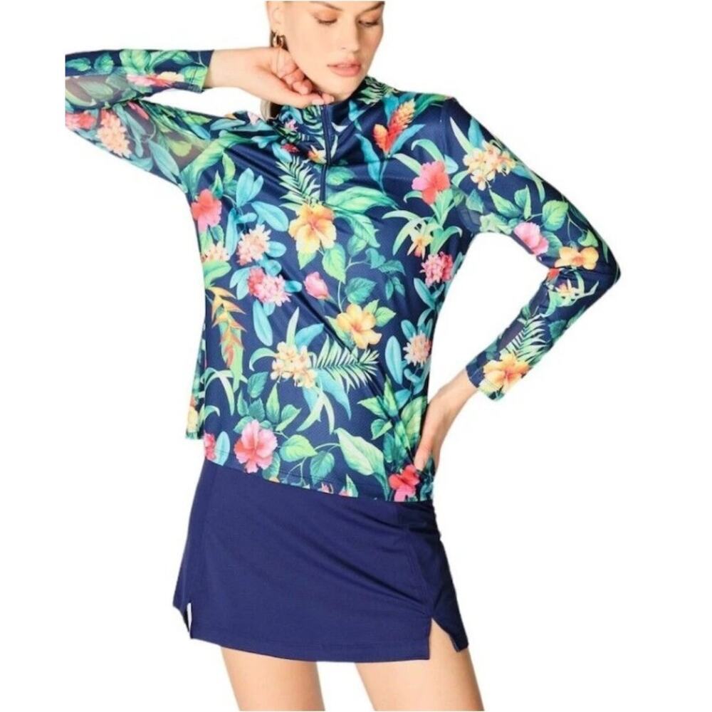 Gottex Women's Botanical Cooling Tennis 1/4 Zip Long Sleeve Top Size XS